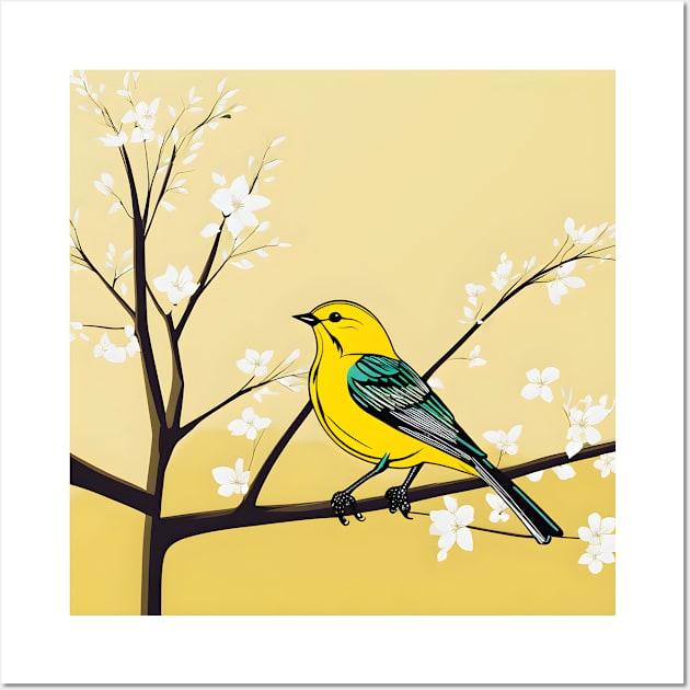 Yellow Bird On Branch Wall Art by The Psychedelic Guide To The Galaxy